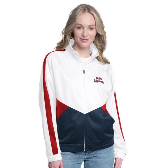 Women's-G-III Sports by Carl Banks White/Red St. Louis Cardinals Rally Rhinestone Raglan Full-Zip Track Jacket