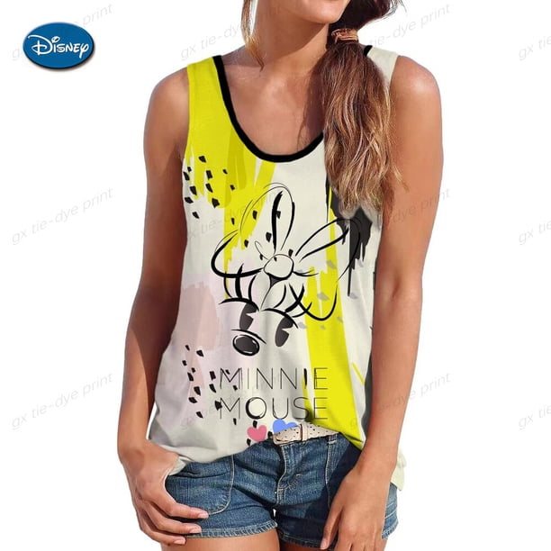 Women Summer Disney Mickey Mouse Print Vest Tops Sleeveless Bustier Soft Elastic Washable Wear-resistant Vest Crop Top SeamlessS Gao Jinjia LED