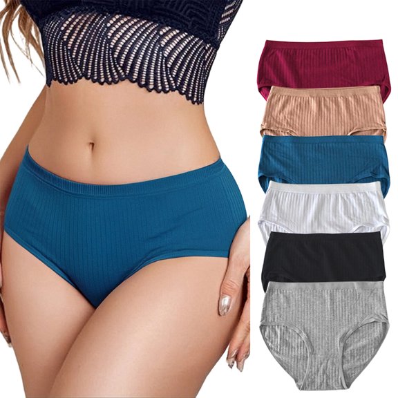 Women’s High Waist Cotton Underwear, Breathable Tummy Control Full Coverage Briefs, 6 Pack Soft Stretch Butt Lifting Panties Blue XL