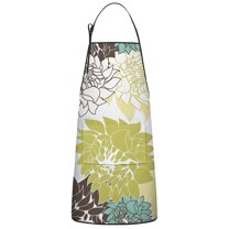 Green and Blue Pioneer Flower Pattern Apron-Garden Aprons for Women with Pockets-Cotton Linen Waterproof Kitchen Cooking Gardening Aprons Adjustable for Kitchen,Cooking,BBQ and Salon 33x27 Inch