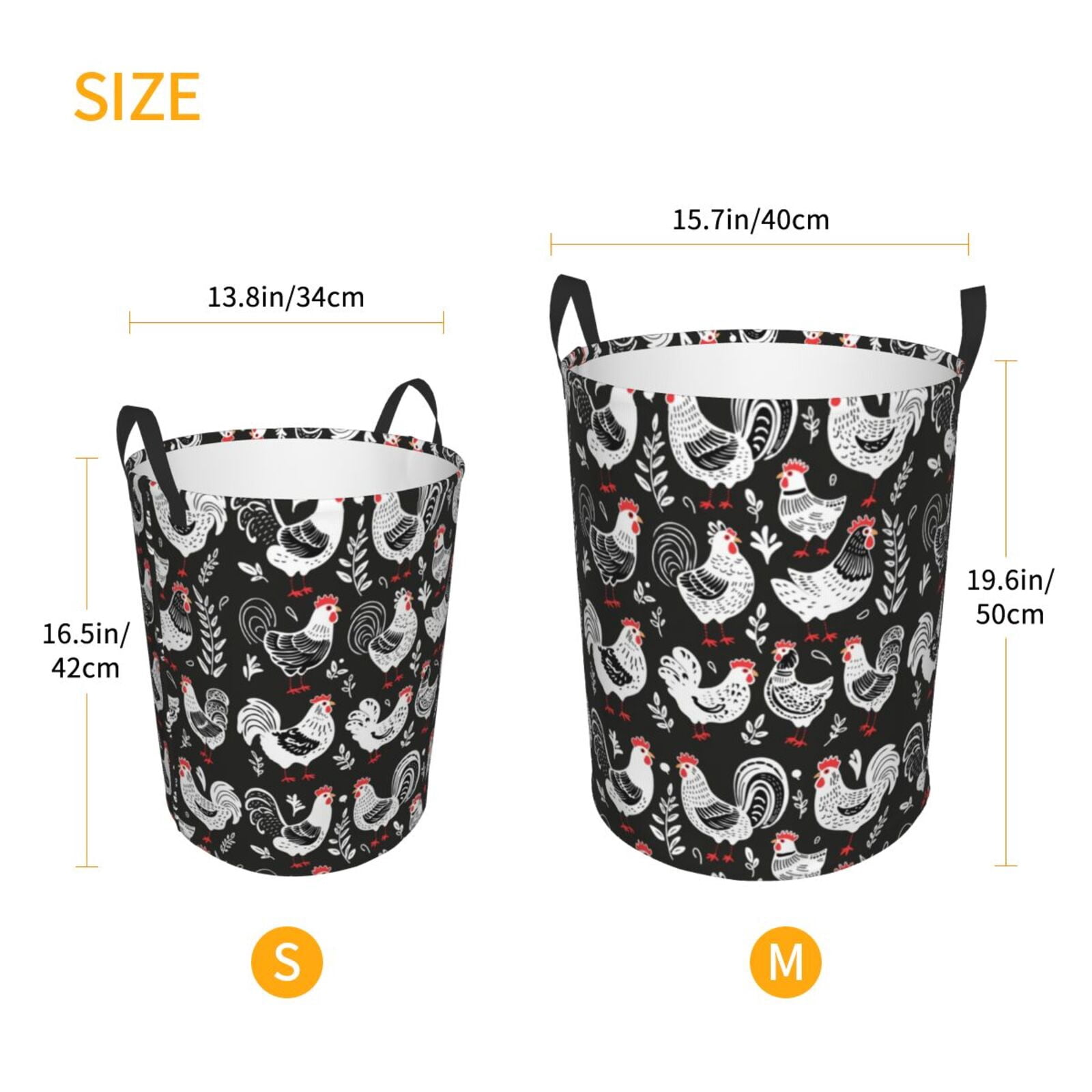 Large Laundry Basket with Handles - Laying Hens And Roosters Kids Baby Dirty Clothes Laundry Hamper for Bedroom Aesthetic