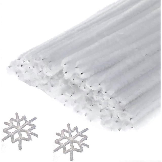 100 limpiapipas blancos de chenilla para manualidades, arte, bodas, hogar, fiestas y decoración navideña (6 mm x 30 cm)