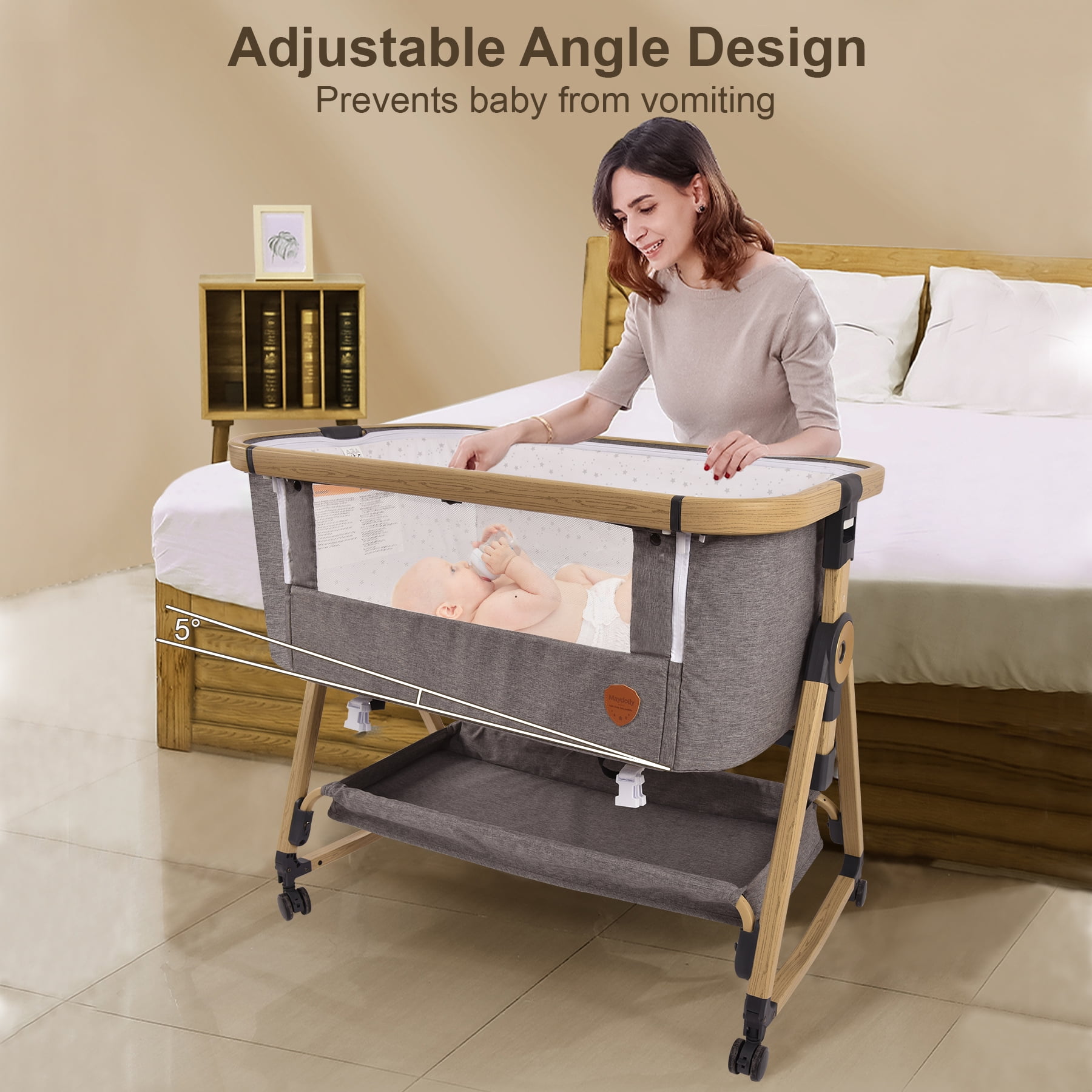 Maydolly Baby Bassinets Bedside Sleeper,Adjustable Foldable Travel ...