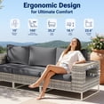 thumbnail image 5 of Muphyers 7 Piece Patio Furniture Set, 43" 55000 BTU Aluminum Fire Pit Table, All-Weather Rattan Wicker Sectional Sofa with Thick Cushions, Wooden Table, Conversation Set for Yard Garden Deck,Gray, 5 of 14