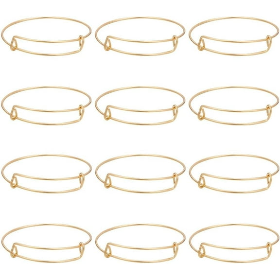 12Pcs Gold Expandable Bangle Adjustable Wire Bracelets Stainless Steel Blank Metal Stackable Bracelet Cuff Set for Jewelry Making Charms Bulk DIY Crafting Supplies Women Adults Beginner DIY