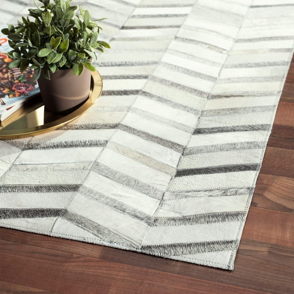 Pasargad Home Hand-Loomed Cowhide Silver Area Rug- 8' 9" X 11' 9"