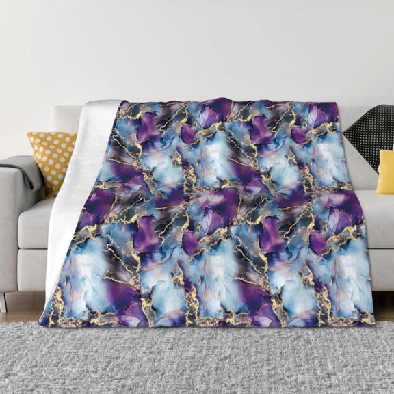 Rozeui Purple Marble Texture for Flannel Blanket, Soft Fuzzy Plush King Blanket for Winter, Thick and Warm All-Season Bed Throw-50"x40"