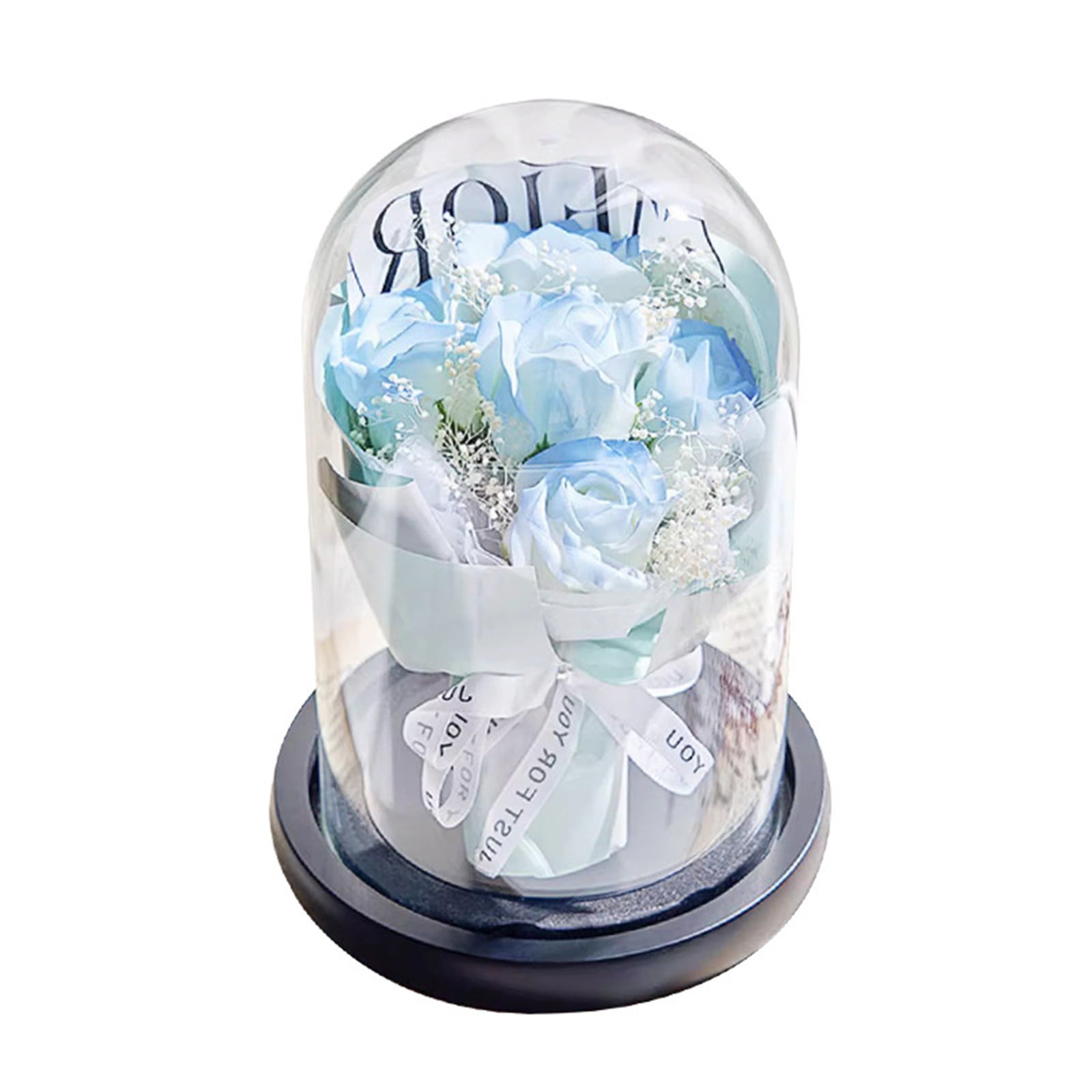 RKSTN Soap Flower Dried Flower Bouquet Rose Glass Dome Eternal Flower Gift Blue