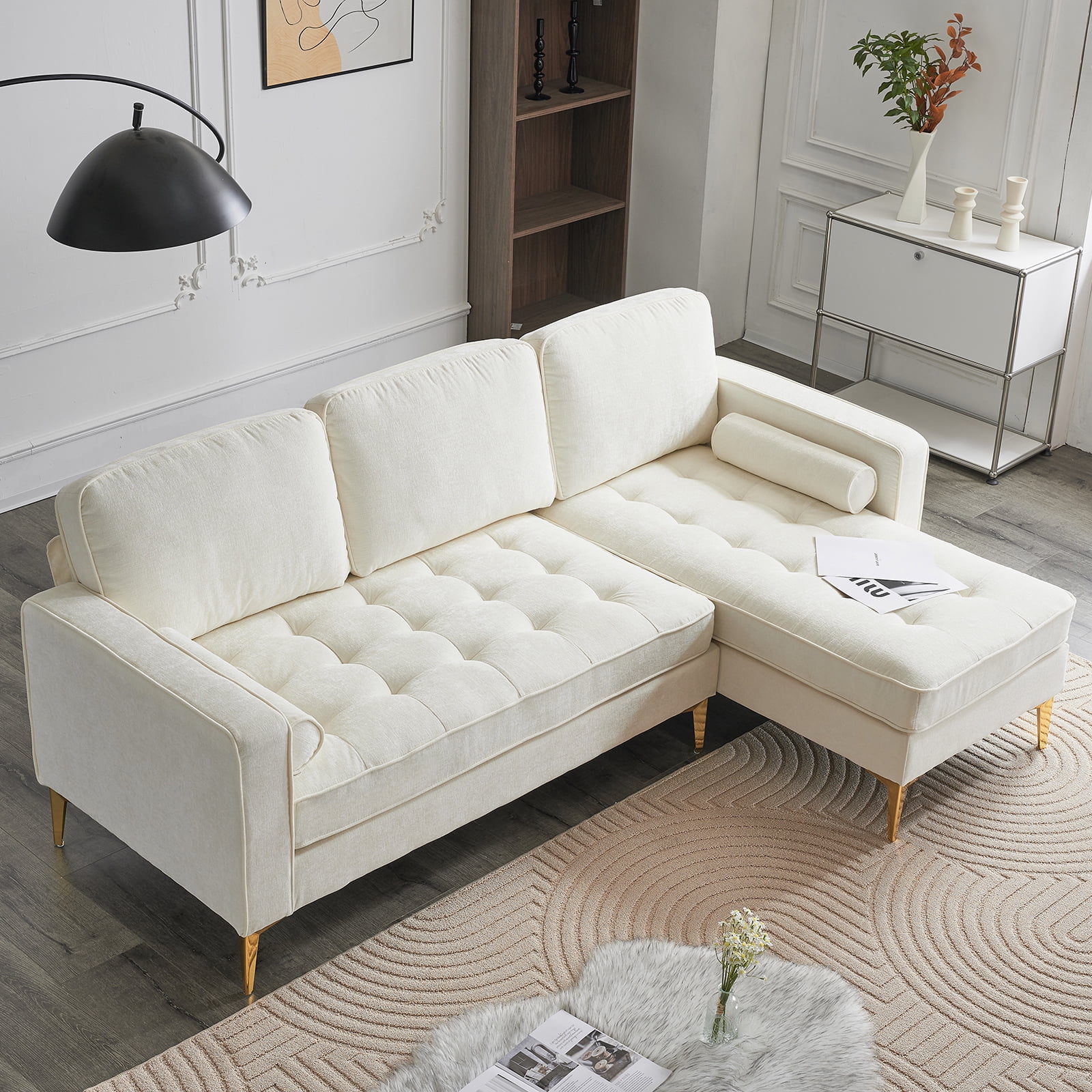 YYAo Convertible Sectional Sofa Futon, L Shaped Couch with Reversible Chaise for for Living Room, Apartment and Small Space, Beige