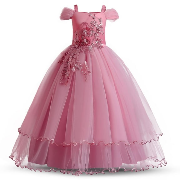 Princess Long Dresses Girls Applique Prom Gowns Luxury Wedding Birthday Party