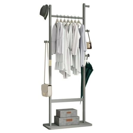 Clothing Rack for Hanging Clothes, Freestanding Clothes Rack Heavy Duty, Small Hanging Rack Hall Tree, Very Sturdy Coat Rack Stand, Gray