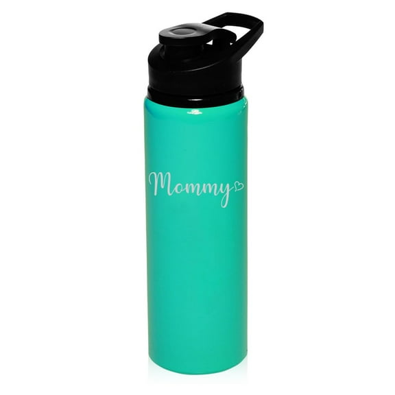25 oz Water Bottle Sports Travel Mug Gift Mommy With Heart (Teal)