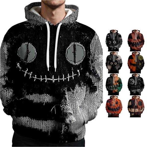 XDZJLR Halloween Hoodie Men Retro Cat Graphic Casual Long Sleeve With Pockets Fall Winter Pullover Big And Tall Mens Hooded Sweatshirt