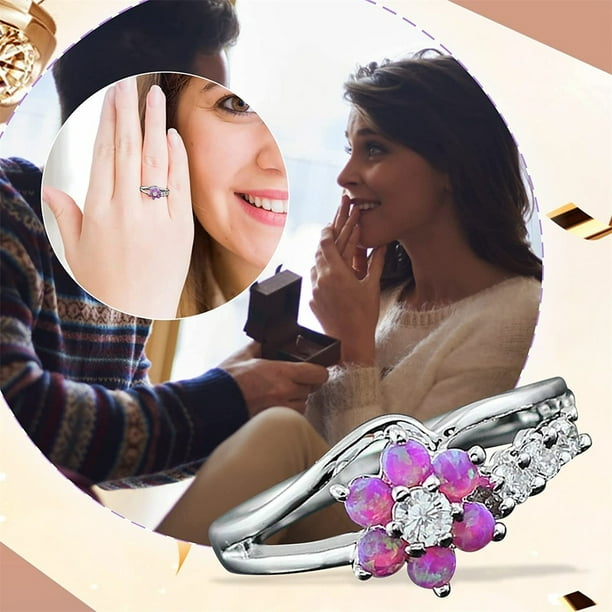 Anillos para mujer, regalos para mujer, vintage, exquisito anillo de ópalo, circonita y cobre, tallas 5-11.