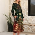 thumbnail image 5 of Women's Christmas Printed Fashionable Loose Round-Neck Dress for Casual Comfort and Holiday Festivities with Vintage Print,Saffron,2XL, 5 of 5