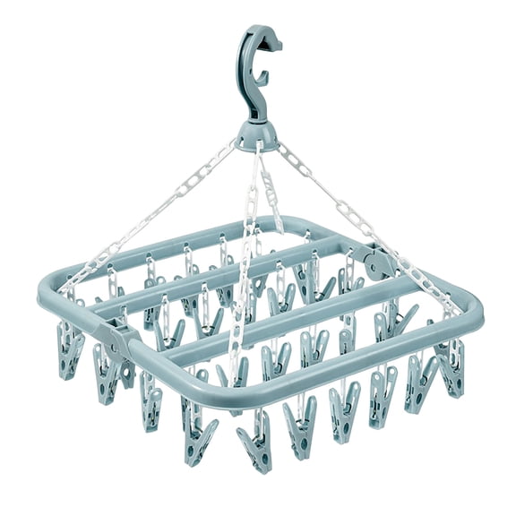 32 Clip And Drip Hanger, Foldable Socks Underwear Hanger With 32 Clothespins & Wind-Proof Hook, For Drying Towels Bras Baby Clothes