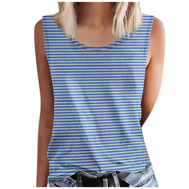 UPPADA Débardeur Décontracté pour Femmes Grande Taille Col Rond T-Shirts Basiques Sans Manches pour l'Été Bleu, 2TG
