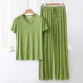 thumbnail image 2 of Lopecy-Sta Summer Pajamas for Women Gift for Girlfriend Womens 2 Piece Sleepwear 2025 Summer Casual V Neck Loose Short Sleeve Pullover Tops & Wide Leg Pants Lounge Sets Tracksuit, 2 of 3