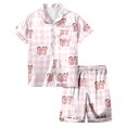 thumbnail image 6 of YUEHUA Girls Pajamas Silk PJS Set Pink Bow Satin Sleepwear Short Sleeve Jammies for Kids Valentine's Day Button-Down Nightwear size 7-14 Y, 6 of 6
