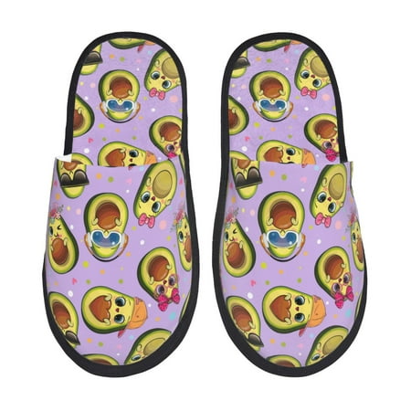 Balery Cartoon Avocados Slient Indoor Furry Fleece Comfort House Shoes Soft Non-Slip Home Shoes Cotton slippers House Slippers-- Medium