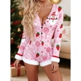 thumbnail image 4 of Rdhnmea Women's Women Christmas Pajamas Romper Sexy V Neck Button Up Long Sleeve Fur Trim Bodycon Shorts Jumpsuit Xmas Pjs Overall, 4 of 9