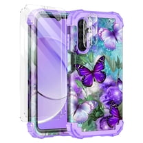 Casetego for Samsung Galaxy A15 5G Case,[2 Pack Screen Protector   2 Pack Lens Protector]Heavy Duty Sturdy Shockproof Full Body Protection Rugged Case,Light Purple Butterfly