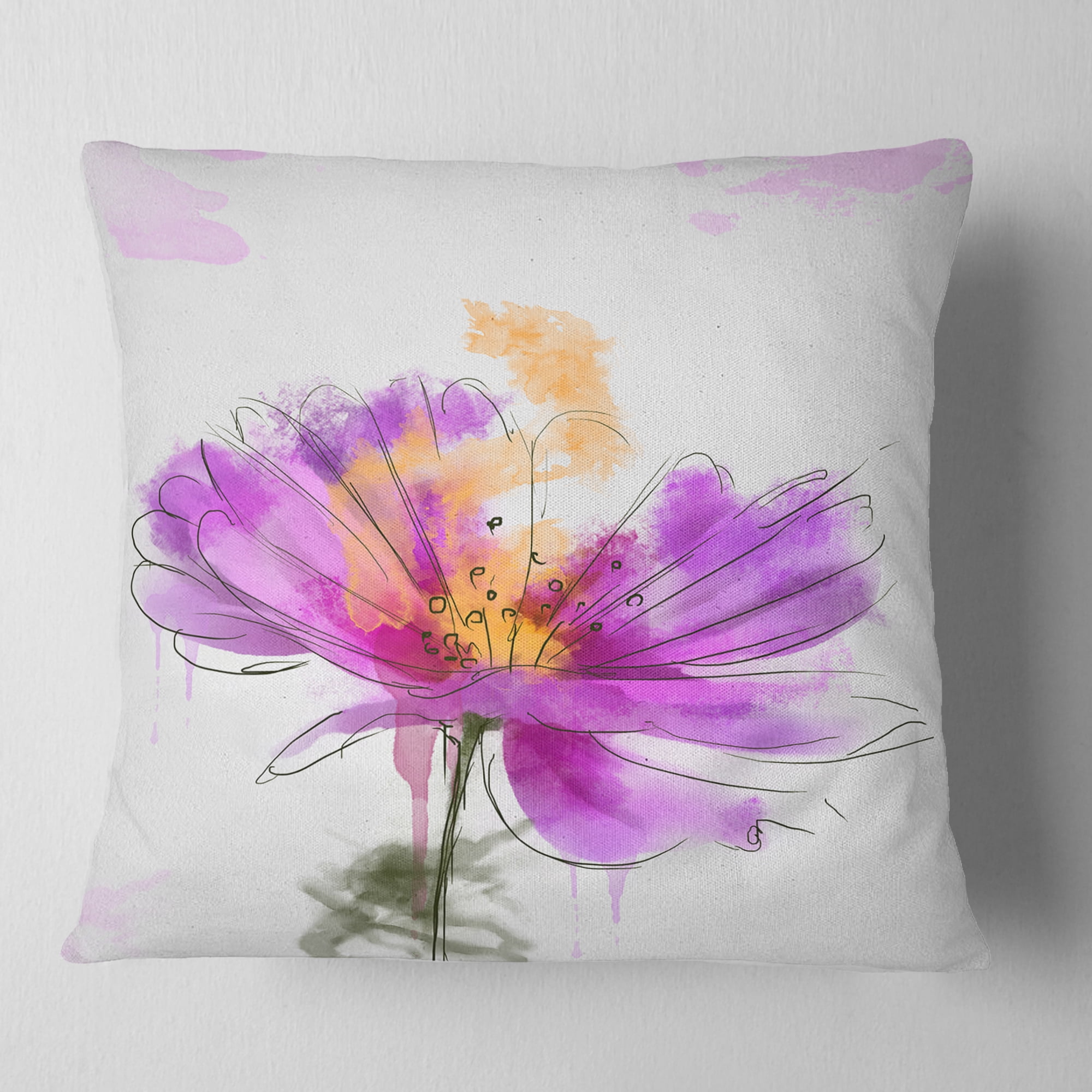 Designart Purple Flower Watercolor Illustration - Flowers Throw Pillowwork - 18x18