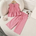 thumbnail image 3 of WOYY Toddler Girls Summer Outfits Solid Color Ruffle Tank Top Pants Set, Sizes 3-7, 3 of 8