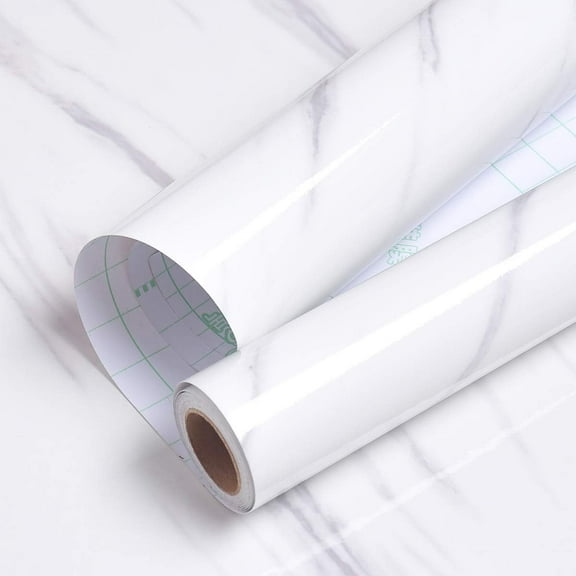 Glossy Finish Marble Wallpaper Peel And Stick, Non-Fading Refreshing White Countertop Covers For Home Improvement, Removable Self Adhesive Wallpaper For Bathroom And Kitchen (2