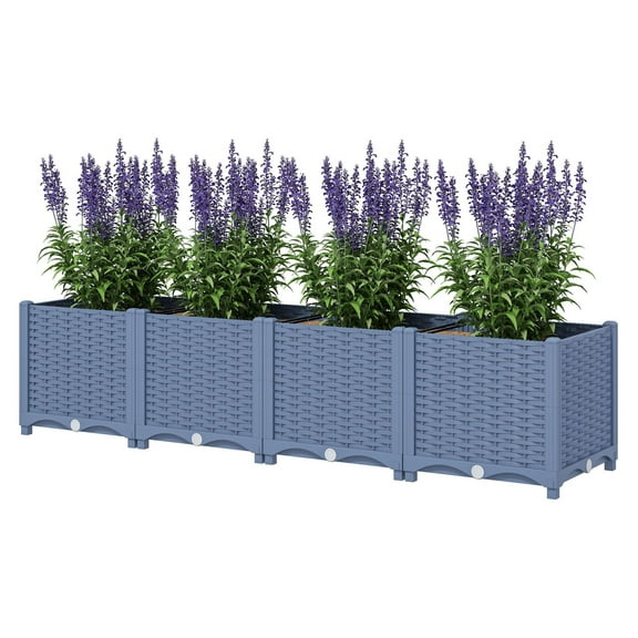 COCOKUN Raised Garden Bed 5x1x1 ft, Blue Plastic Outdoor Planter Box for Vegetable Herb Flower Growing, with Drainage Holes for Patio Balcony Deck Gardening