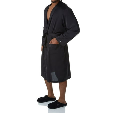 - Men's Hartman 790017 Essentials Classic Sueded Charmeuse Robe (Black O/S)