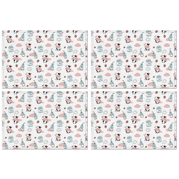 White Cow Milk Cloud Pattern Summer Placemats Table Placemats Set Of 4-Linen Kitchen Washable Placemats Table Mats 11.8"x17.7" Non-Slip Heat Resistant