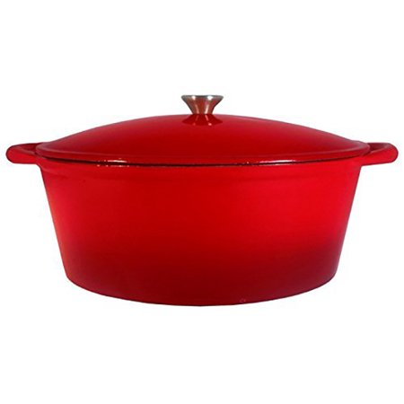 Le Chef Enameled Cast Iron Cherry Oval Dutch Oven 7 Qt.