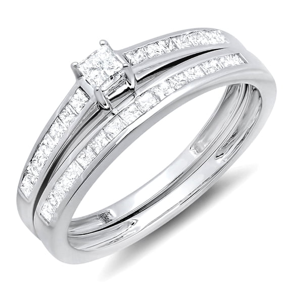Dazzlingrock Collection 0.75 Carat (ctw) 10K Princess Diamond Ladies Bridal Engagement Ring Set 3/4 CT, White Gold, Size 9.5