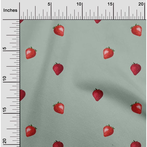 oneOone Georgette Viscose Fabric Strawberry Fruit Print Fabric BTY 42 Inch Wide