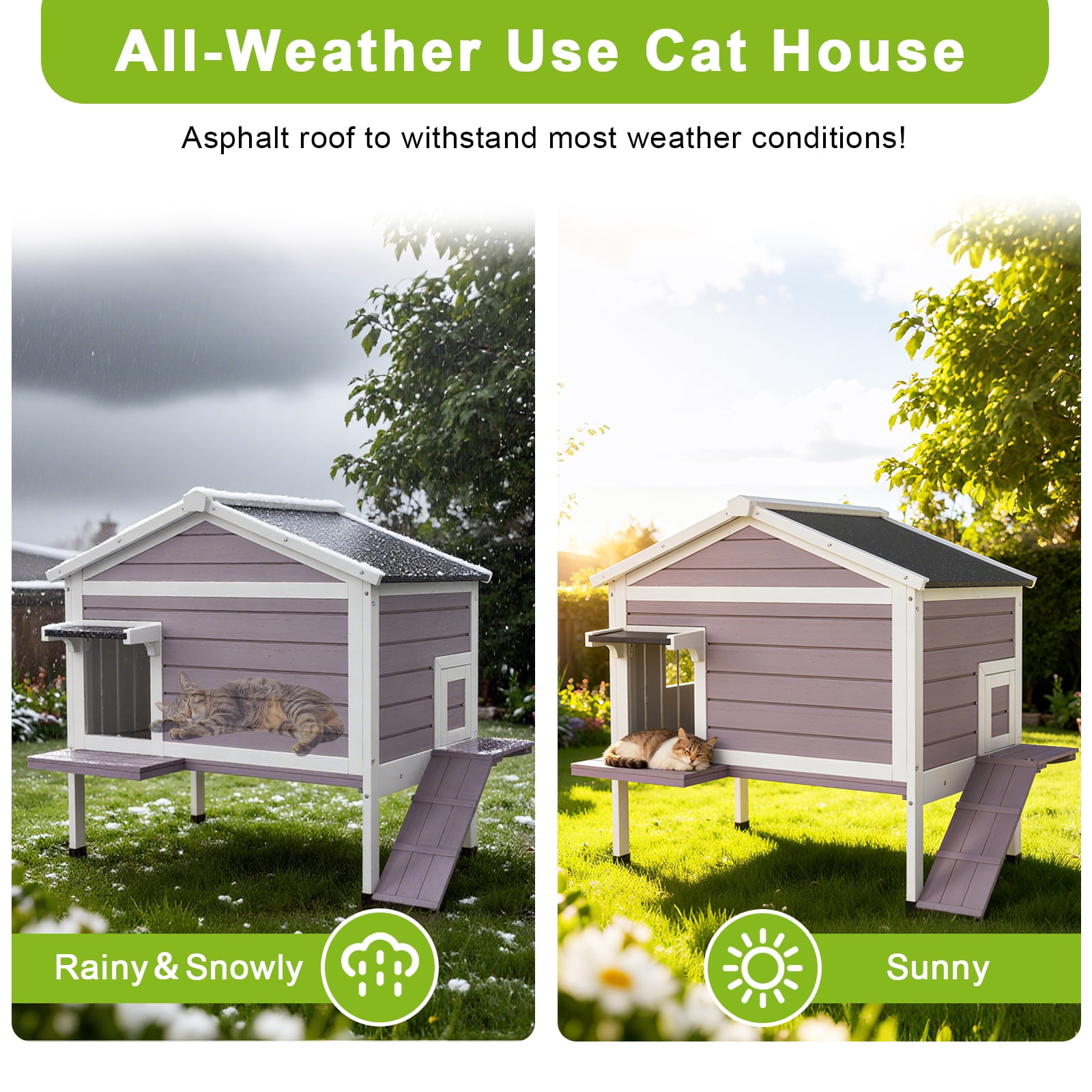 HomeSheek 32.6" Outdoor Cat House with Insulated Liner, Ramp & Side Door, Weatherproof Shelter, Easy Assembly & Cleaning for Indoor Outdoor Pets