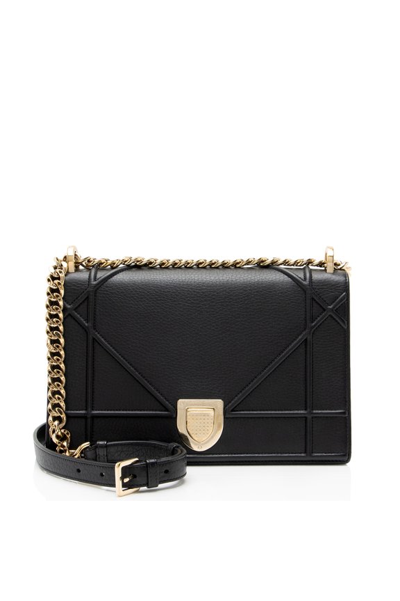 Pre-Owned Dior Grained Leather Diorama Medium Shoulder Bag