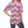 thumbnail image 3 of Camiseta de mujer de manga corta con cremallera, cuello en V, raya, blusa informal, rosa, L Inevent AP001585-03, 3 of 7