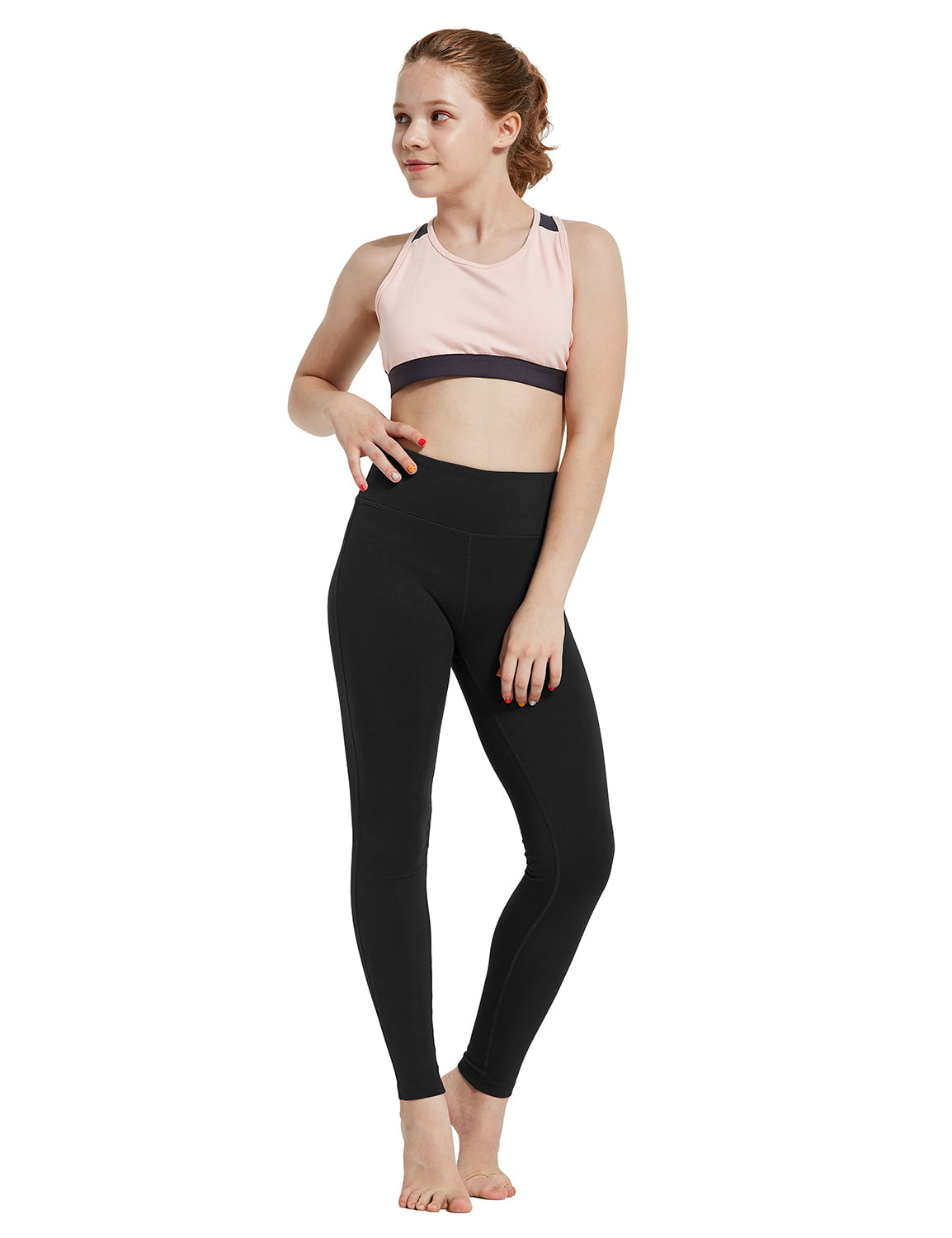 BALEAF Youth Girl's Athletic Dance Leggings Compression Pants Running  Active Yoga Tights with Back Pocket Black M