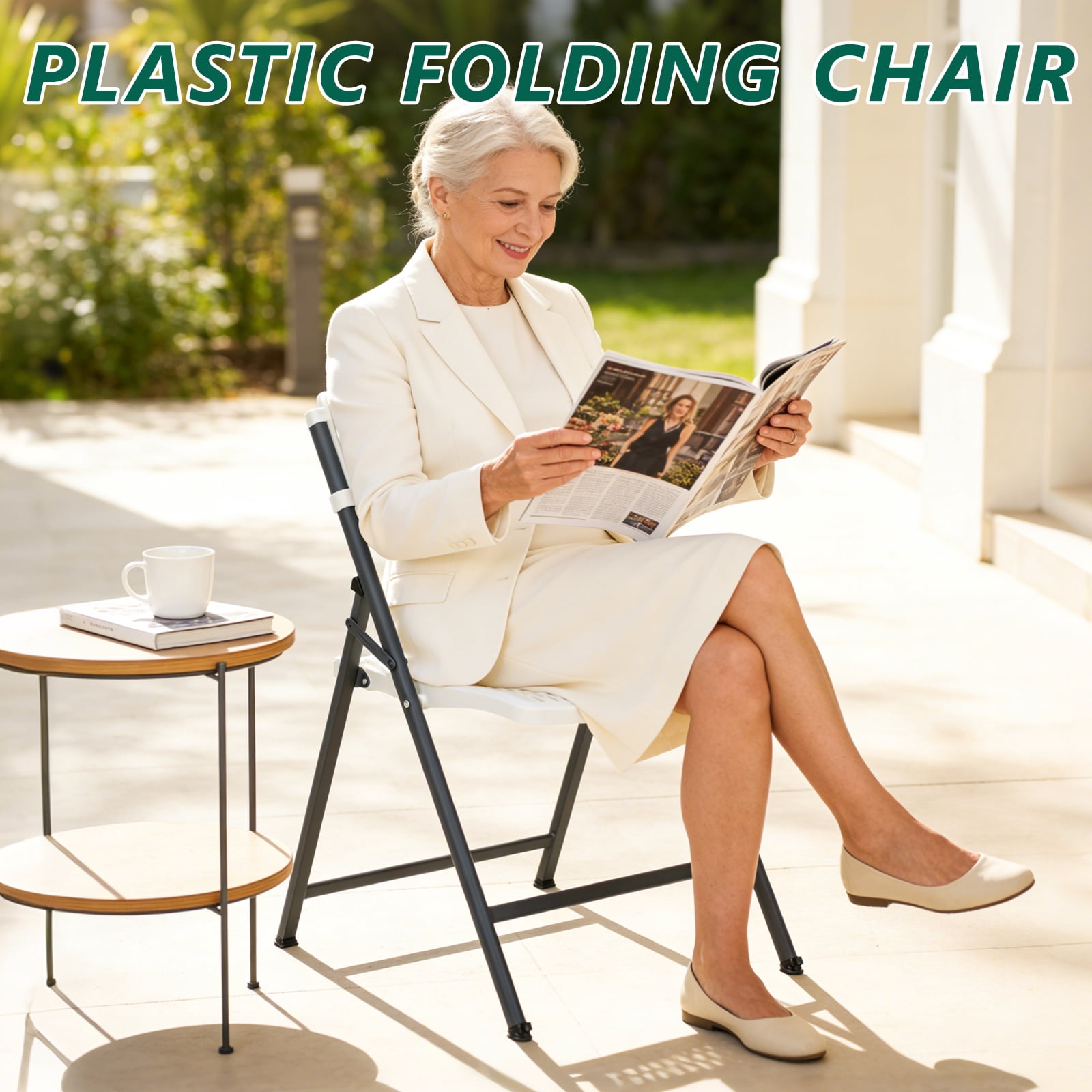 WLLJOY 4 Pack Folding Chair, 350 Lb Weight Capacity, Fold chair with Breathable Seat Indoor/Outdoor for Picnic,Races, Parties & Weddings, White