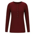 thumbnail image 5 of Aloohaidyvio Women's Knitted Long Sleeve Henley Tops Pullover with Buttons Down Casual Loose Fit V-Neck Tunics Wine XL, 5 of 5