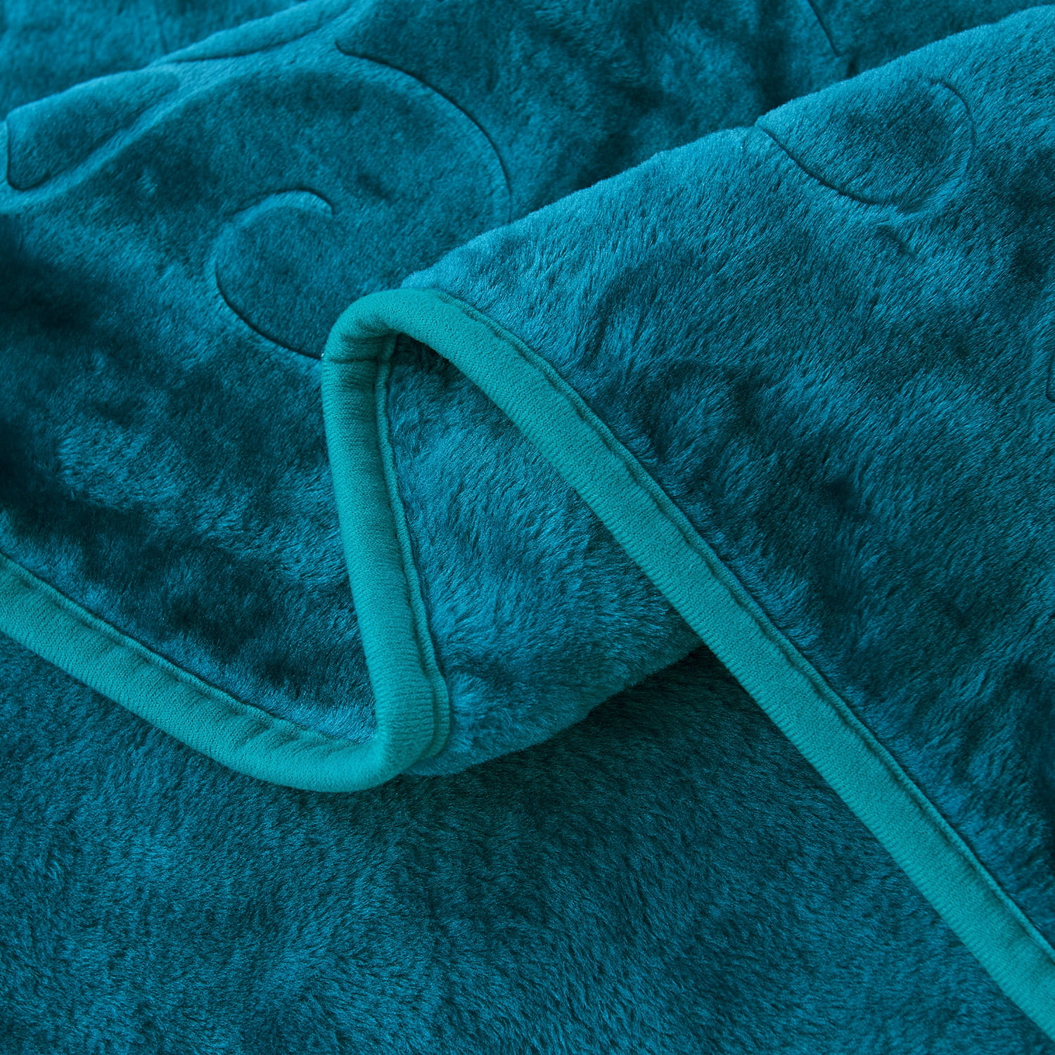 NC Plush Fleece Blanket For Bed,Lightweight Soft Embossed Teal Floral Blanket,Queen 75"x91"