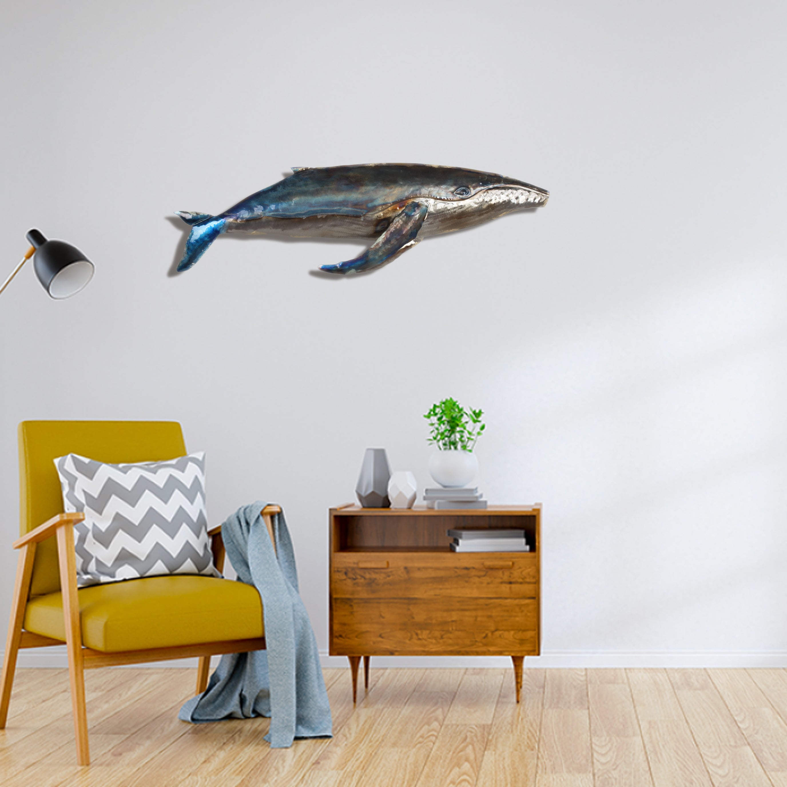 Handcrafted Multicolor Metal Whale Wall Art 26" x 8"
