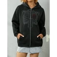 thumbnail image 2 of Liacowi Women Juniors Oversized Zip Up Sweatshirt Skull Print Rhinestone Hooded Jacket Long Sleeve Hoodies Outwear Streetwear for Teen, 2 of 7
