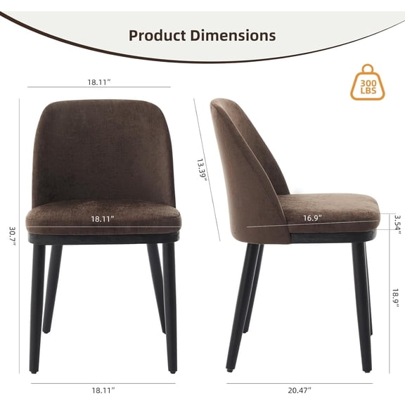 Set of 2 Upholstered Dining Chairs – Modern Linen Chairs with Thick Cushions, Wooden Legs, 300 Lbs Capacity, for Kitchen, Dining Room & Living Room, Brown