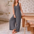 thumbnail image 6 of GILIGEGE Women's Summer Causal Jumpsuits Sleeveless Wide Leg Long Rompers V Neck Strap Loose Baggy Overalls Beach Jumpsuits with Pockets High Waisted Stylish Loose Jumpsuit Vest V Neck Wide Leg, 6 of 7