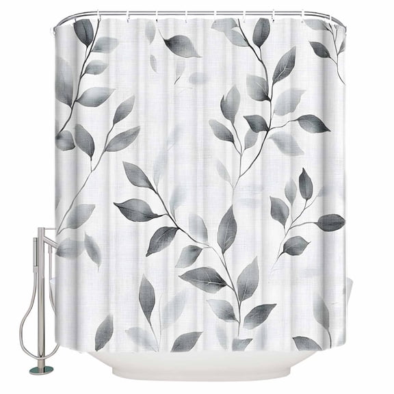 Small Stall Shower Curtain 36x78 Inch Narrow Half Size Gray Leaves Bath Curtains Bathroom Decor Spring Rustic Branches Botanical Waterproof Fabric Shower Curtain Set with Hooks 36 Inch