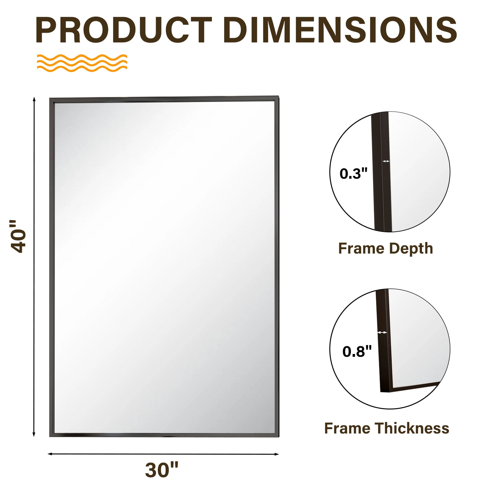 Easy4Home 40"x30" Rectangular Bathroom Mirror Decorative Wall Mounted Vanity Mirror, Black