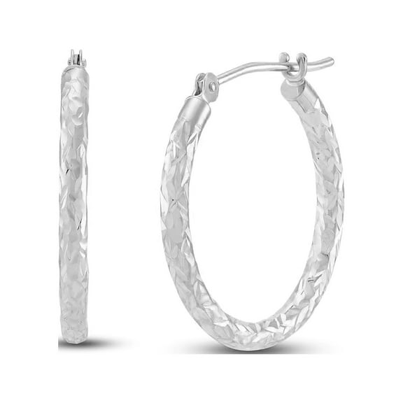 Sterling Silver Diamond Cut Hoop Earrings, 20mm