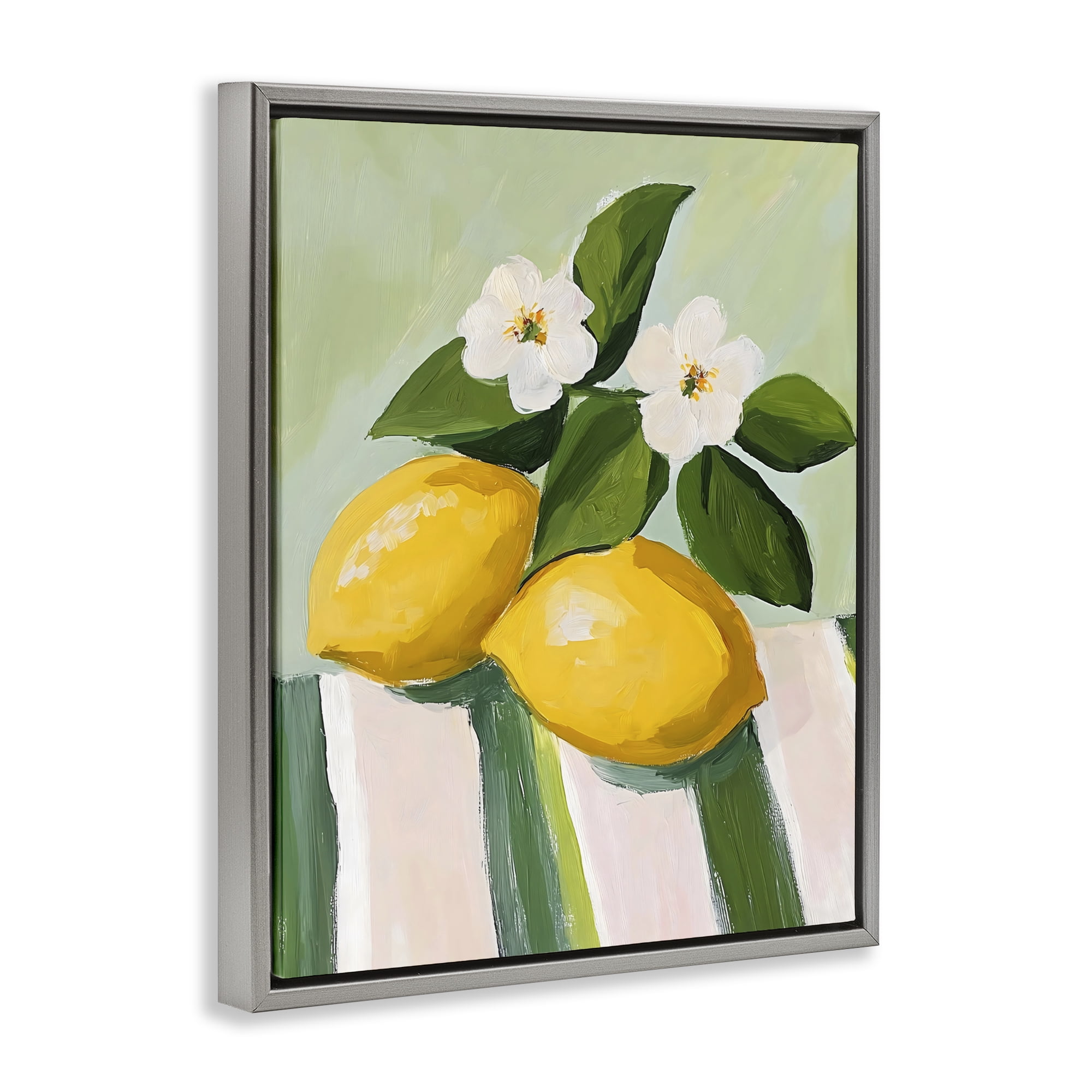 Stupell Industries Lemons And Daisies on Tablecloth Gray Framed Floater Canvas Wall Art, design by The Prints Vibe